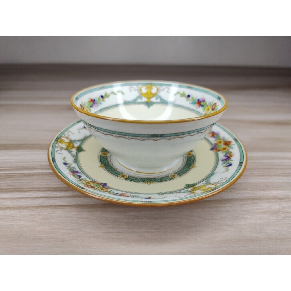 Mintons Helena Dark Green Footed Cup And Saucer England Bone China - Picture 5 of 12